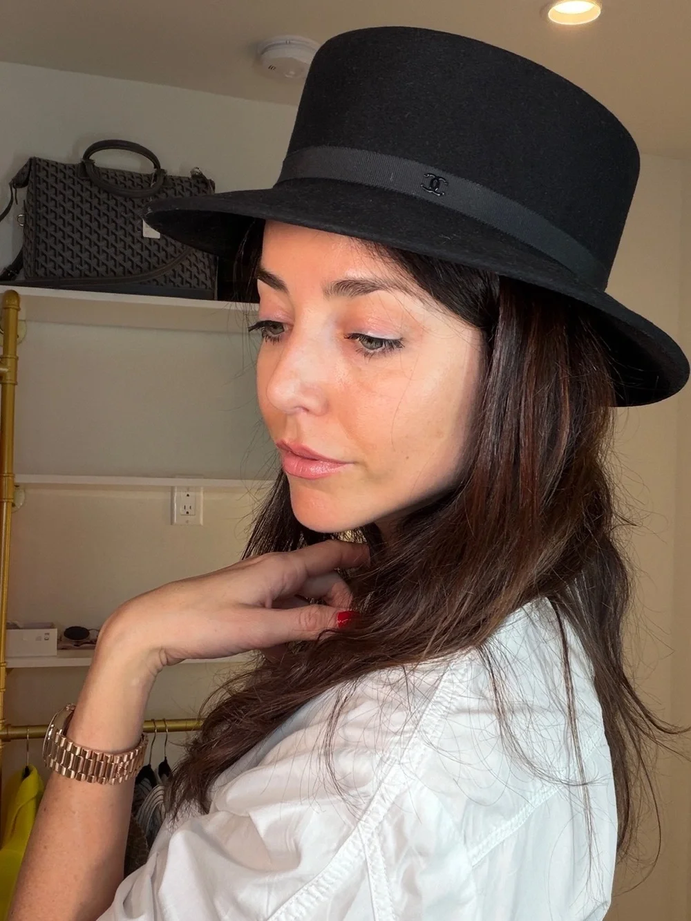 CHANEL Black Brimmed Hat with CC Ribbon